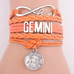 New! Gemini Bracelet Orange Leather Silver